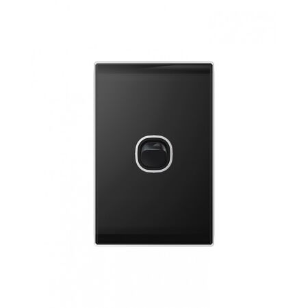 Snow Leopard -u00a0Switch Vertical 1 Gang 16AX/20A 250V~, White Cover, White Grid  Black/Black x10 - SNSWV1GBB