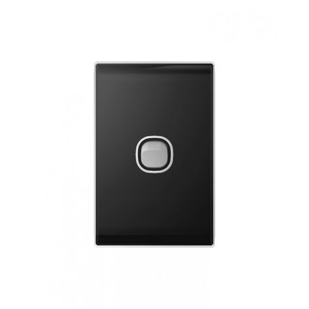 Snow Leopard -u00a0Switch Vertical 1 Gang 16AX/20A 250V~, White Cover, White Grid  Black/Silver x10 - SNSWV1GBS