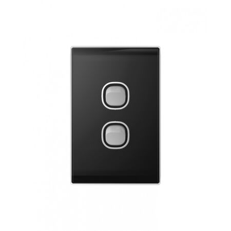 Snow Leopard - Switch Vertical 2 Gang 16AX/20A 250V~, White Cover, White Grid  Black/Silver x10 - SNSWV2GBS