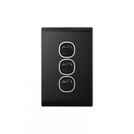 Snow Leopard - Switch Vertical 3 Gang 16AX/20A 250V~, White Cover, White Grid  Black/Black x10 - SNSWV3GBB