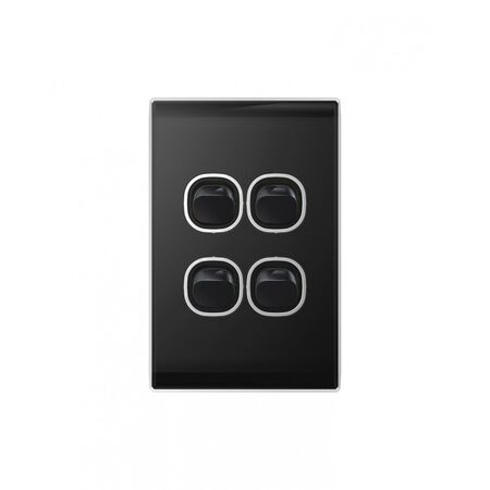 Snow Leopard - Switch Vertical 4 Gang 16AX/20A 250V~, White Cover, White Grid  Black/Black x10 - SNSWV4GBB