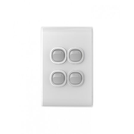 Snow Leopard - Switch Vertical 4 Gang 16AX/20A 250V~, White Cover, White Grid  White/Silver x10 - SNSWV4GWS