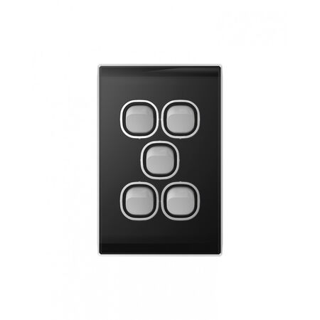 Snow Leopard.-u00a0Switch Vertical 5 Gang 16AX/20A 250V~, White Cover, White Grid  Black/Silver x5 - SNSWV5GBS