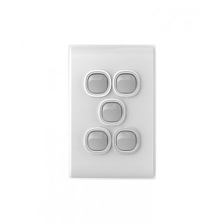 Snow Leopard.-u00a0Switch Vertical 5 Gang 16AX/20A 250V~, White Cover, White Grid  White/Silver x5 - SNSWV5GWS
