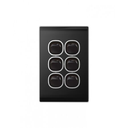 Snow Leopard -u00a0Switch Vertical 6 Gang 16AX/20A 250V~, White Cover, White Grid  Black/Black x5 - SNSWV6GBB