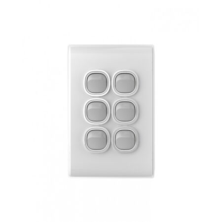 Snow Leopard -u00a0Switch Vertical 6 Gang 16AX/20A 250V~, White Cover, White Grid  White/Silver x5 - SNSWV6GWS