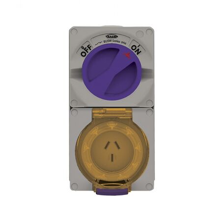Buffalo -u00a0Combination Switched Socket IP66 20A 250V 3 Flat Pin Chemical Resistant Grey  x1 - BUC320FRG