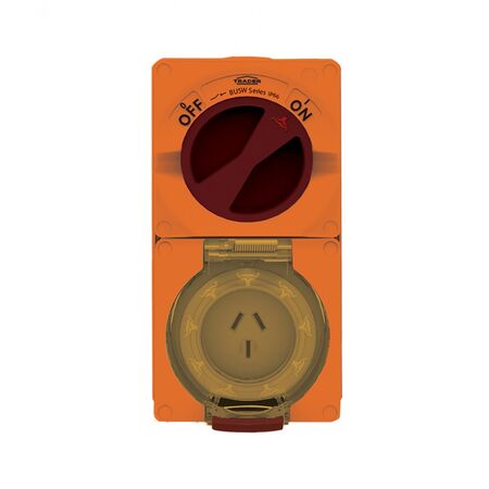 Buffalo - Combination Switched Socket IP66 20A 250V 3 Flat Pin Chemical Resistant Orange  x1 - BUC320FRO