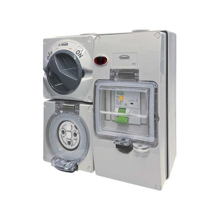 Buffalo -u00a0Combination Switched Socket IP66 20A 250V ac 3 Pin with RCD 30mA Protection On BUBB4G with Neon Indicator  x1 - BUC320RC30N