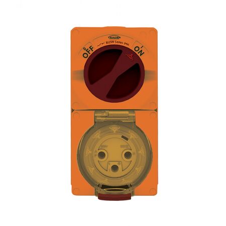 Buffalo -u00a0Combination Switched Socket IP66 32A 250V 3 Round Pin Chemical Resistant Orange  x1 - BUC332RO