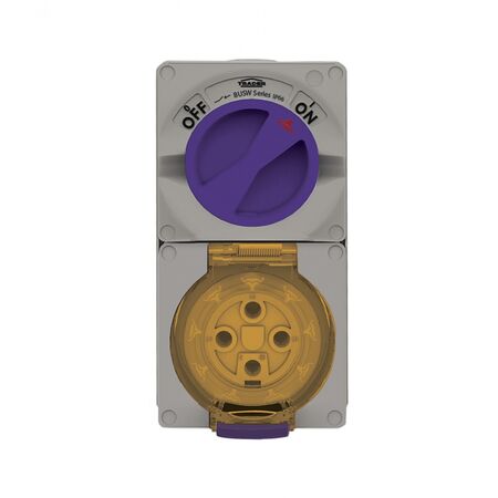 Buffalo -u00a0Combination Switched Socket IP66 32A 500V 4 Pin Chemical Resistant Grey  x1 - BUC432RG