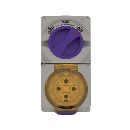Buffalo -u00a0Combination Switched Socket IP66 50A 500V 4 Pin Chemical Resistant Grey  x1 - BUC450RG