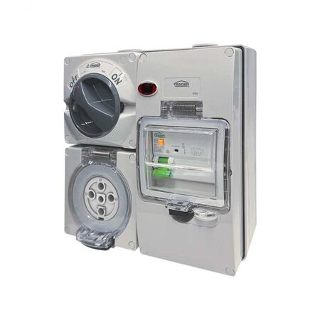 Buffalo -u00a0Combination Switched Socket IP66 32A 500V ac 5 Pin With RCD 30mA Protection On BUBB4G with Neon Indicator  x1 - BUC532RC30N