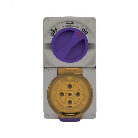 Buffalo -u00a0Combination Switched Socket IP66 32A 500V 5 Pin Chemical Resistant Grey  x1 - BUC532RG