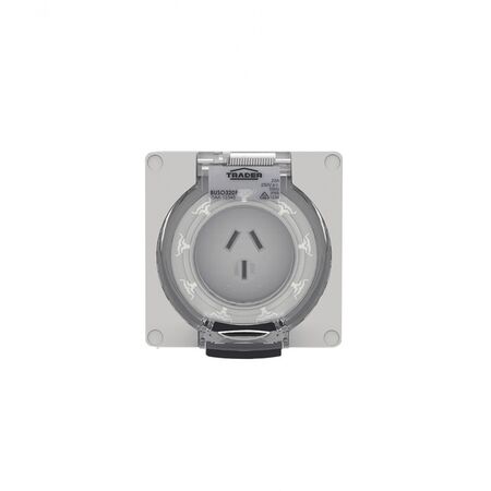 Buffalo -u00a0Socket IP66 20A 250V 3 Flat Pin Less Enclosure  x1 - BUSO320FLE