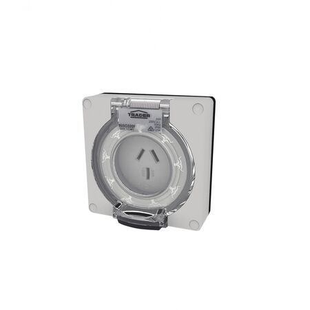 Buffalo -u00a0Socket IP66 20A 250V 3 Flat Pin Less Enclosure  x1 - BUSO320FLE