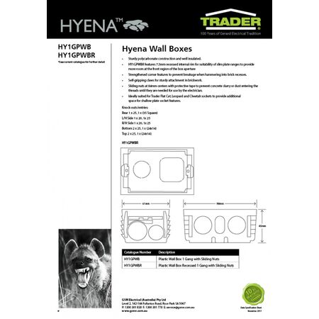 Plastic Wall Box Recessed 1 Gang with Sliding Nuts  x25 - HY1GPWBR