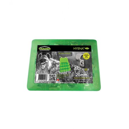 Hyena -u00a0Half Saddle 20mm Stainless Steel Grade 316 with 6.5mm Diameter Fastener Hole, Plastic Box, 100 per box  x100 - HYHS20SSB