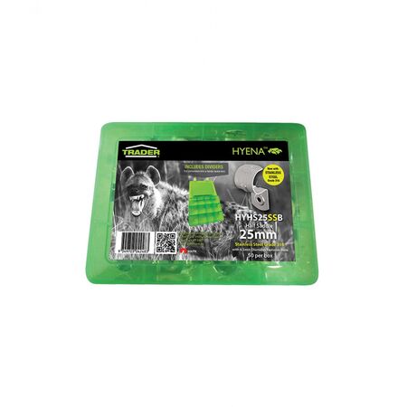 Hyena - Half Saddle 25mm Stainless Steel Grade 316 with 6.5mm Diameter Fastener Hole, Plastic Box, 50 per box  x50 - HYHS25SSB