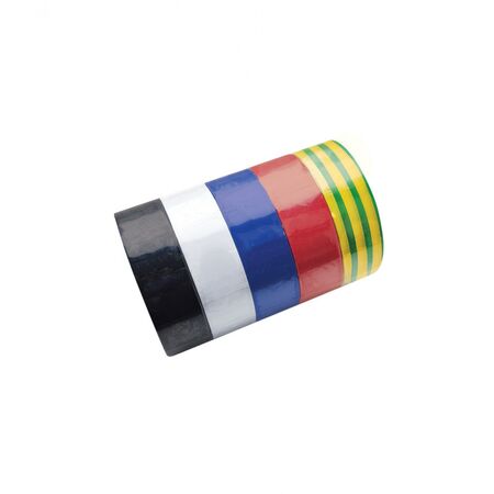 Hyena -u00a0Tape Insulation 20 Metres x 19 mm Combination Pack of 5 Black Blue Red White Green Yellow  x1 - HYTAPE2019C5