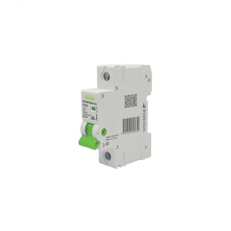 Wolverine -u00a0MCB Miniature Circuit Breaker 6kA 1 Pole 63 Amp C Curve 230V 240V ac 1 Module  x12 - WOMCB6163