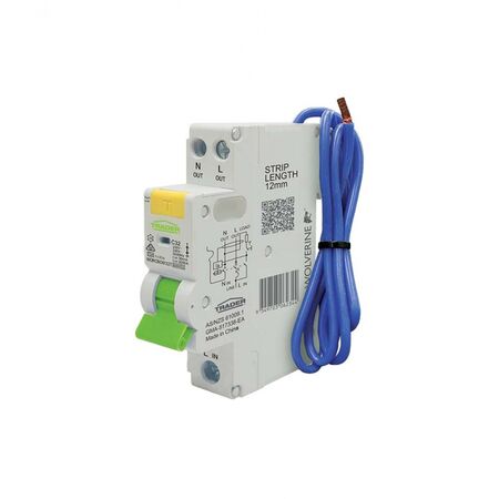 Wolverine -u00a0RCBO Residual Current Breaker with Overcurrent Protection 6kA 1 Pole 32A 230 240V ac 30mA Type A 1 Module with Neutral Tail  x6 - WORCBO6132T