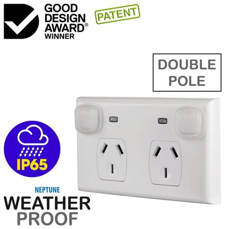 IP65 Double Pole Neon Indicated Double GPO