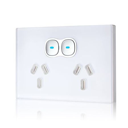 Glass Double GPO With Built-In LED Push Button Switch