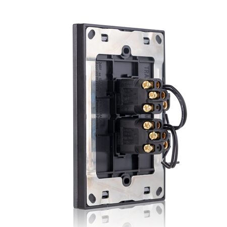 Glass Two Gang Switch With Built-In LED Push Button Black