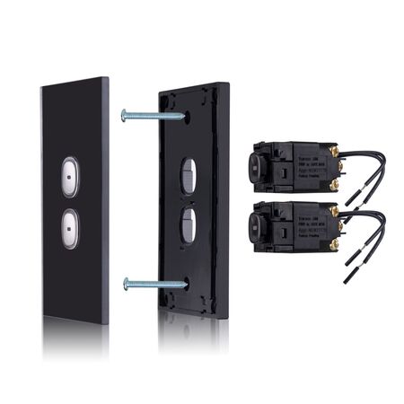 Glass Two Gang Switch With Built-In LED Push Button Black
