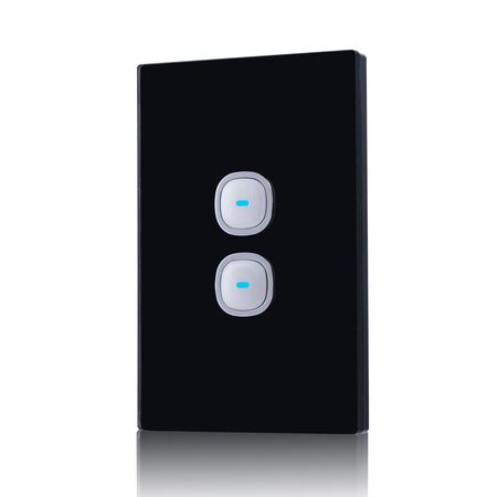 Glass Two Gang Switch With Built-In LED Push Button Black