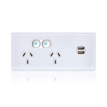 Glass Double GPO With Built-In LED Push Button Switch With USB