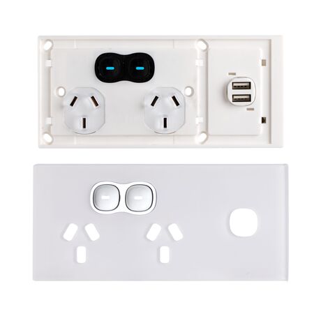 Glass Double GPO With Built-In LED Push Button Switch With USB