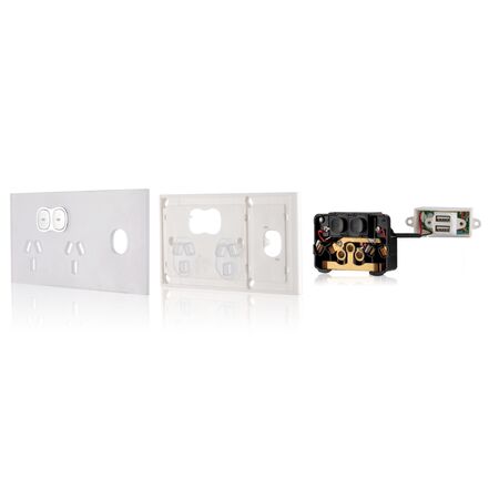Glass Double GPO With Built-In LED Push Button Switch With USB