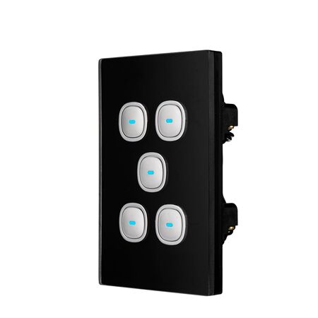 Glass Five Gang Switch With Built-In LED Push Button Black