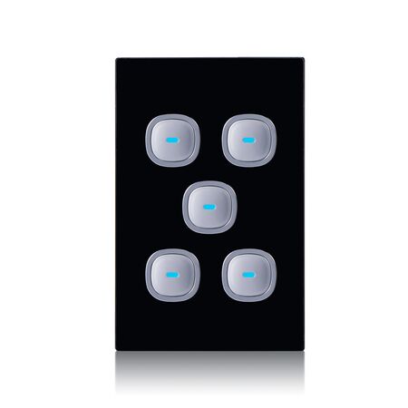 Glass Five Gang Switch With Built-In LED Push Button Black