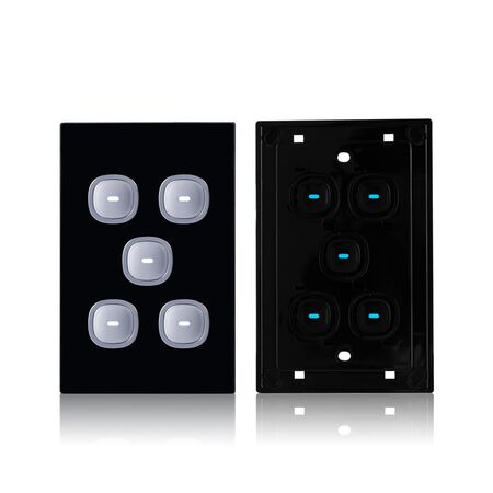 Glass Five Gang Switch With Built-In LED Push Button Black