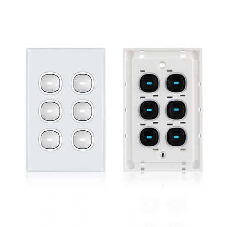 Glass Six Gang Switch With Built-In LED Push Button
