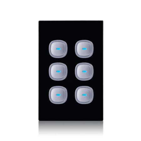 Glass Six Gang Switch With Built-In LED Push Button Black