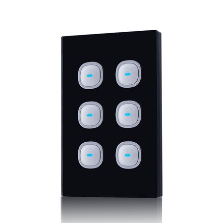 Glass Six Gang Switch With Built-In LED Push Button Black