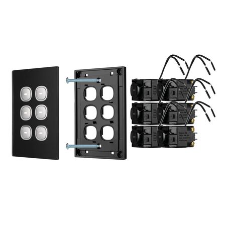 Glass Six Gang Switch With Built-In LED Push Button Black