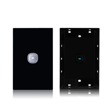 Glass Single Gang Switch With Built-In LED Push Button Black