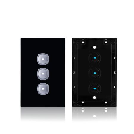 Glass Three Gang Switch With Built-In LED Push Button Black
