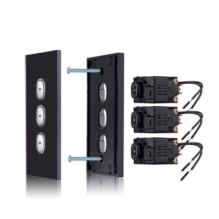 Glass Three Gang Switch With Built-In LED Push Button Black