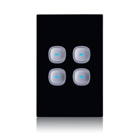 Glass Four Gang Switch With Built-In LED Push Button Black