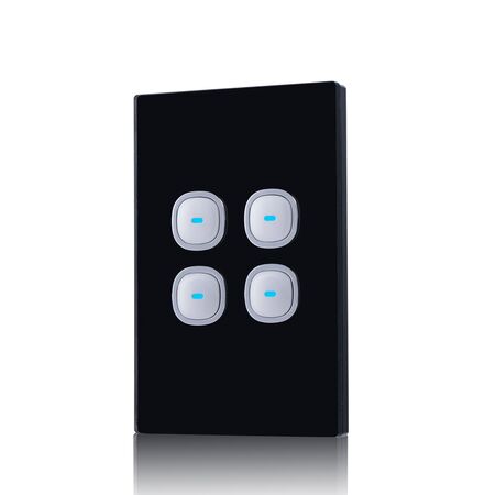 Glass Four Gang Switch With Built-In LED Push Button Black