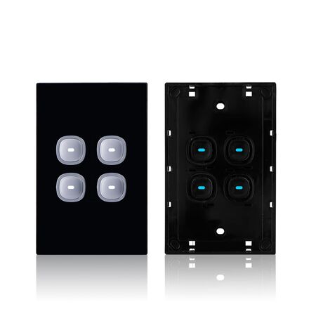 Glass Four Gang Switch With Built-In LED Push Button Black
