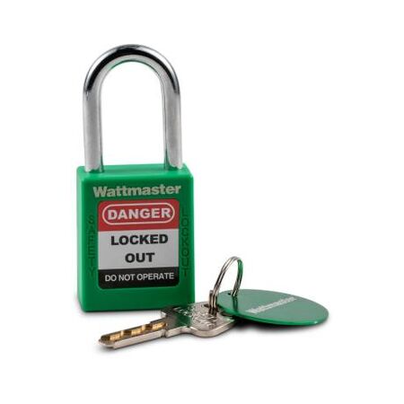 Lock Out Padlock Only, Chrome Plated Steel Shackle, Green Body