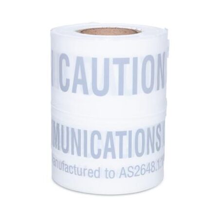 Underground Tape "Caution Communications Cable Below" White Width 150mm x Length 100m