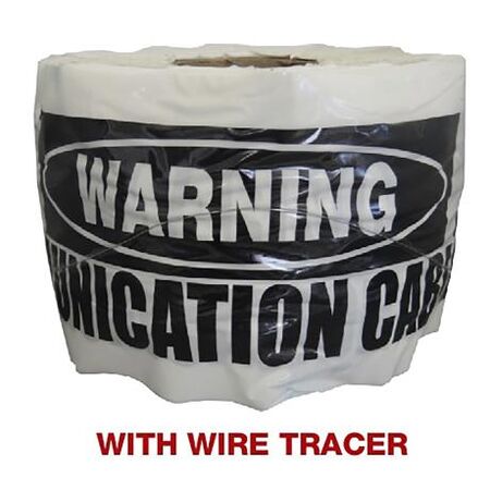Underground Tape "Caution Communications Cable Below" White With Tracer Wire Width 150mm x Length 250m